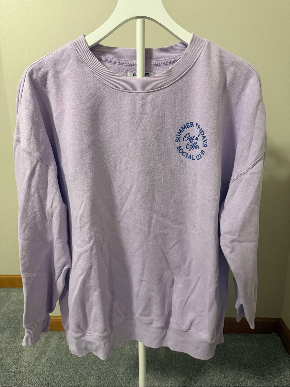 Old Navy Lavender Crewneck Sweatshirt with Blue Chest Logo